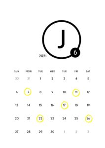 2021年６月のカレンダー/定休日