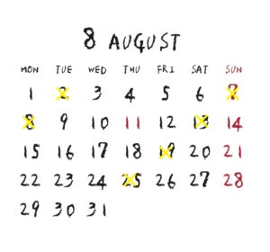 2022年8月のカレンダー/定休日