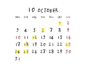 2022年10月のカレンダー/定休日
