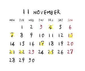 2022年11月のカレンダー/定休日