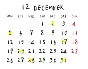 2022年12月のカレンダー/定休日