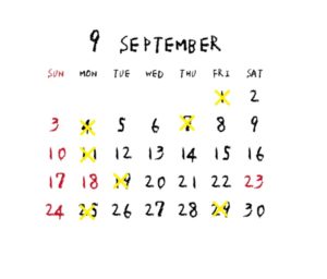 2023年9月のカレンダー/定休日
