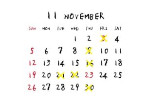 2023年11月のカレンダー/定休日
