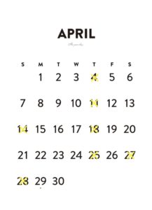 2024年4月のカレンダー/定休日