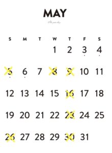 2024年5月のカレンダー/定休日