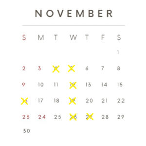 2025年11月のカレンダー/定休日