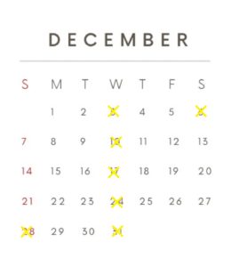 2025年12月のカレンダー/定休日