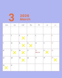 2026年3月のカレンダー/定休日